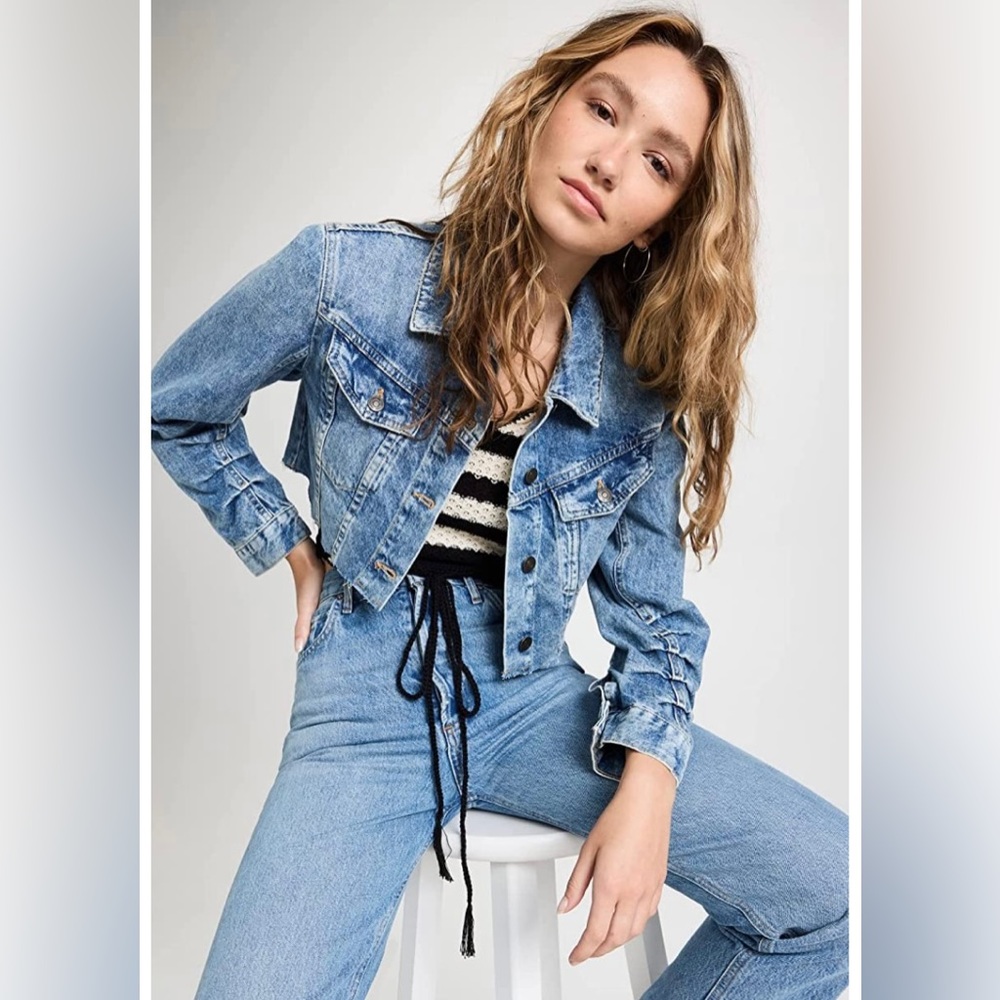 NWT: Free People Denim Ollie Femme Trucker Jacket in Aged Stone XS; SOLD OUT